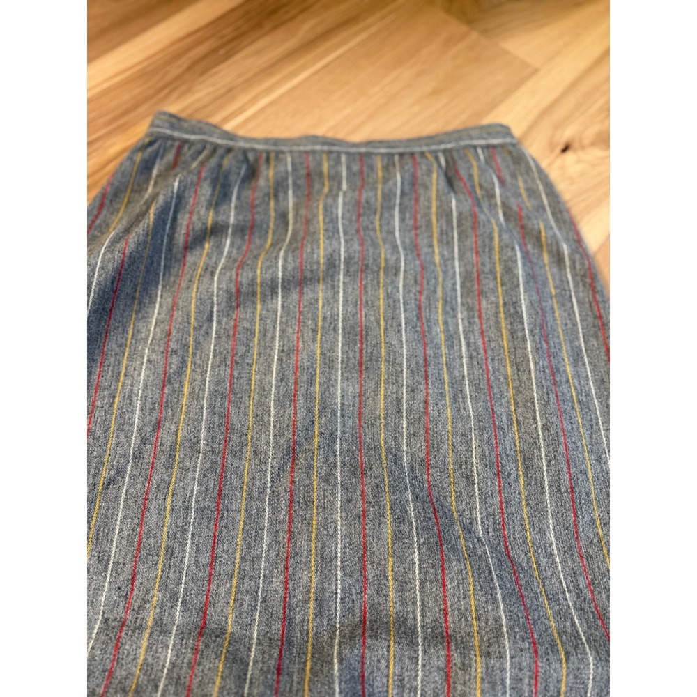 Pendleton Maxi Skirt Women 10 Grey Red Yellow Striped Wool Button Front Vintage - Picture 8 of 9